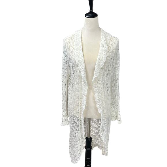 Romantic Lace Open Knit Cardigan Laura Ashley Beaded Ivory Medium - Picture 1 of 7